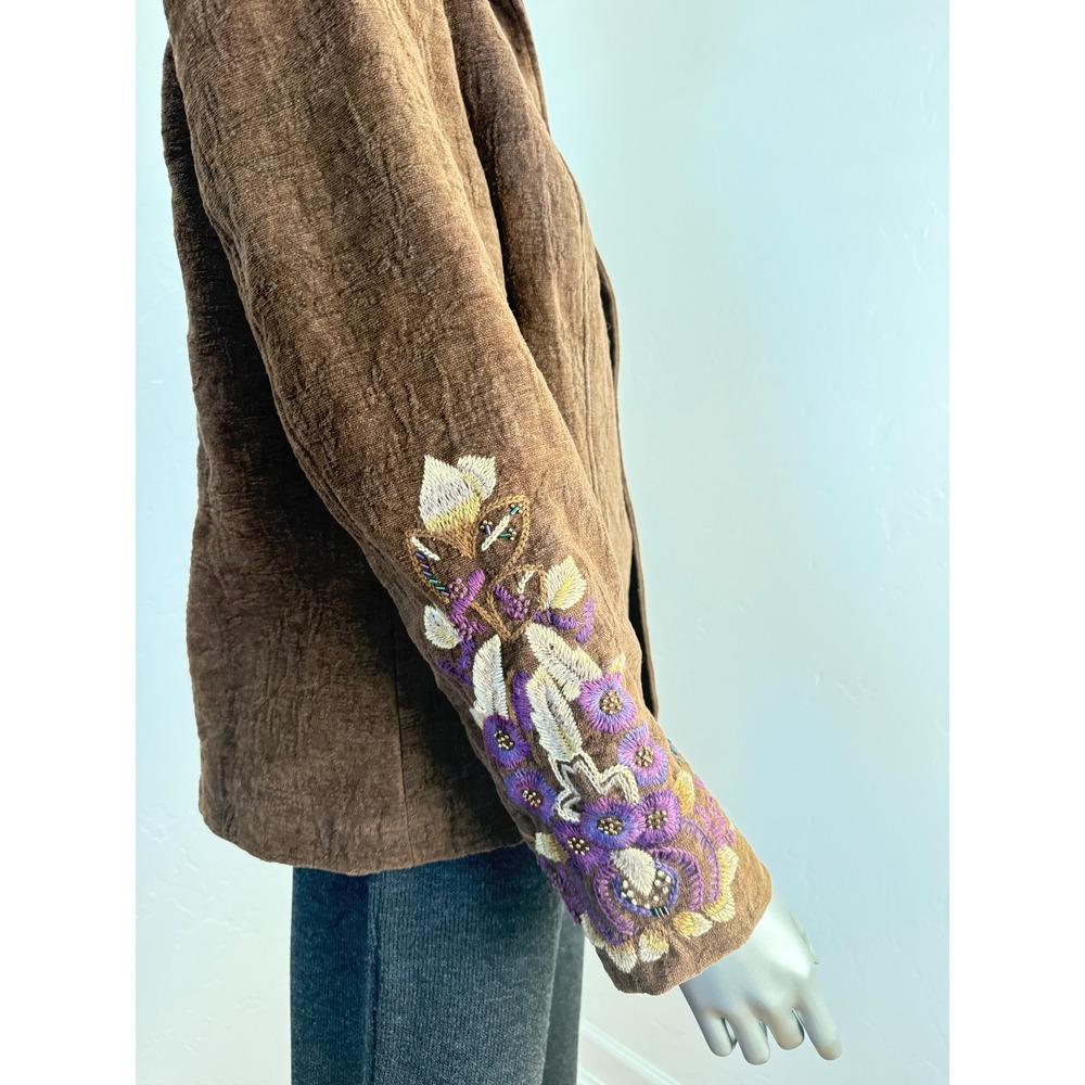 Vintage Coldwater Creek‎ Brown Floral Embroidered Beaded Jacket Blazer - Picture 3 of 9